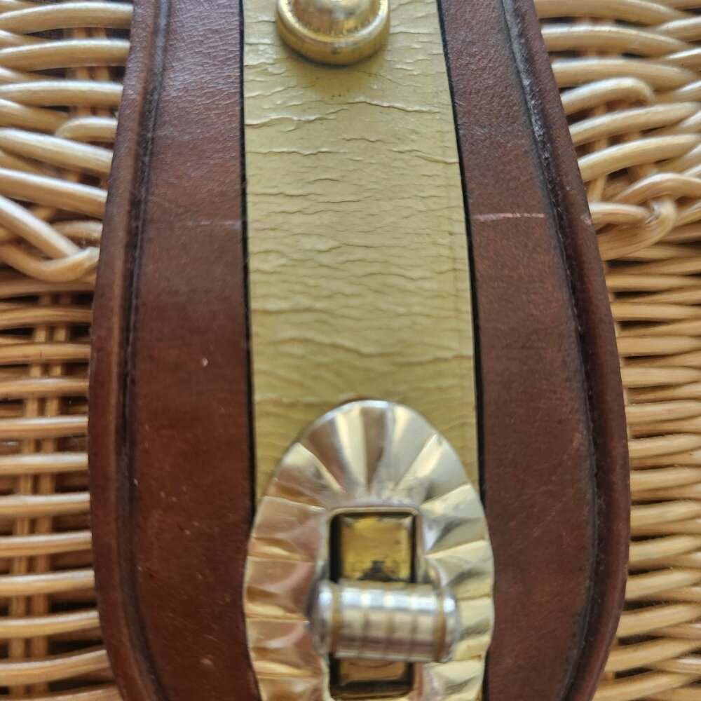 Vintage 1960's Woven Plastic Wicker Handbag Purse Leather Retro Cottagecore Cute - Picture 4 of 16